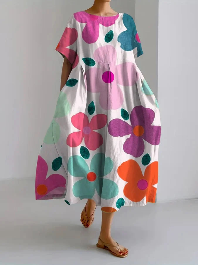 Eliana | Robe Midi Fleurie - Style Décontracté, Couleurs Joyeuses