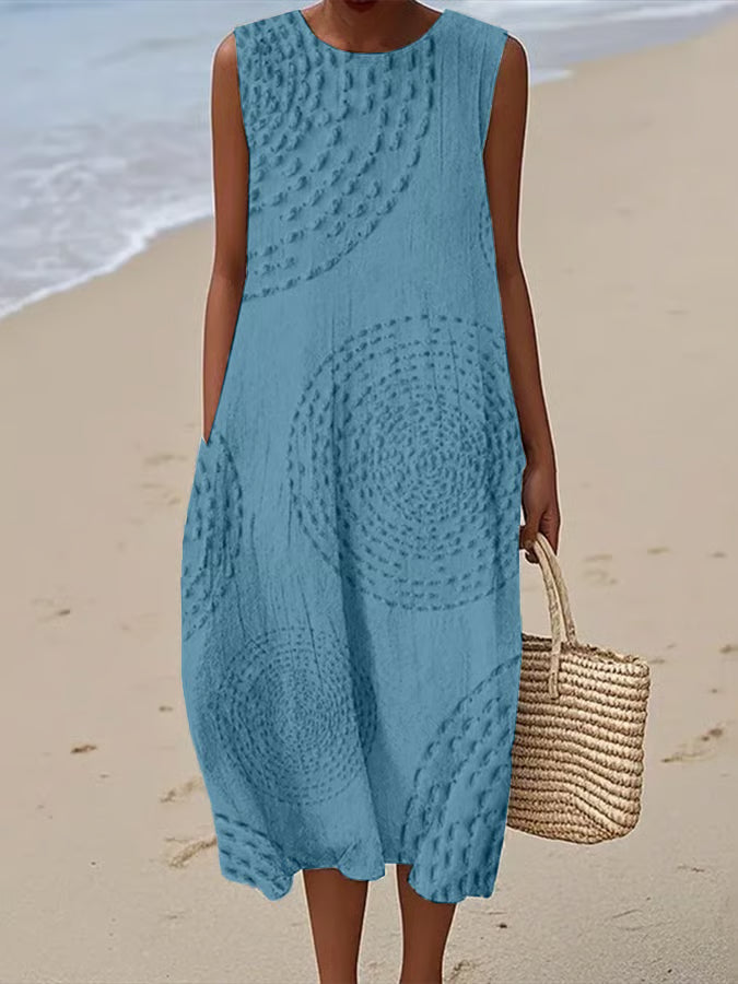Maëlle | Robe Longue Sans Manches à Motif Texturé