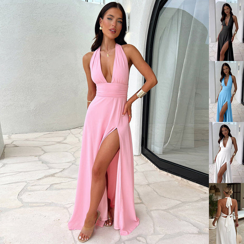 LOUÉNA ROBE LONGUE DOS NU À FENTE LATÉRAL