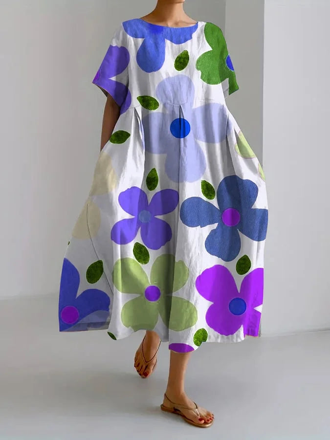 Eliana | Robe Midi Fleurie - Style Décontracté, Couleurs Joyeuses