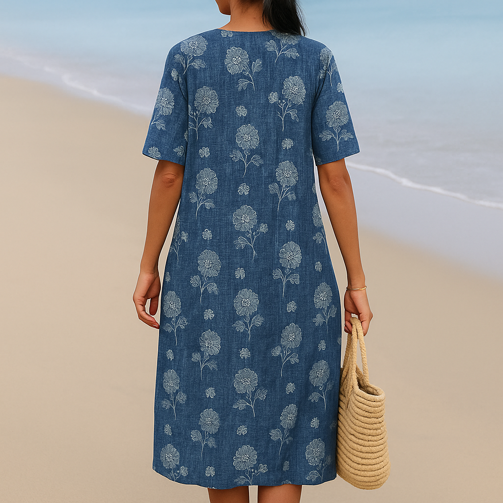 ALMA | Robe bleu indigo à fleurs