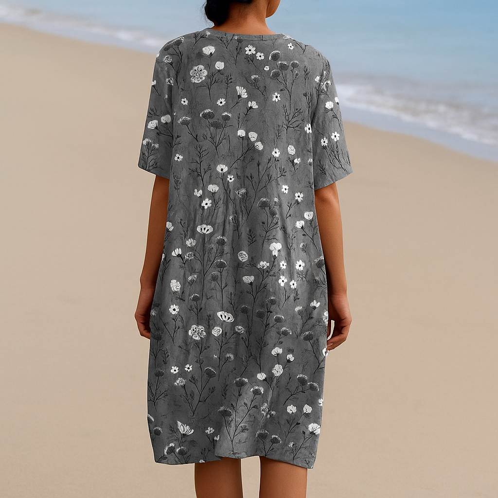 NOÉMIE | Robe grise à fleurs blanches