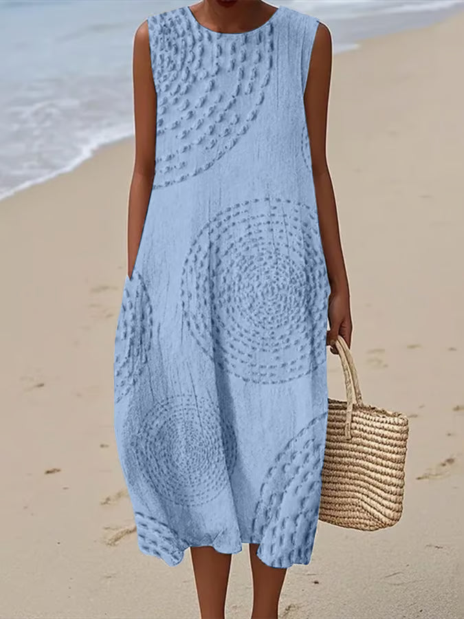 Maëlle | Robe Longue Sans Manches à Motif Texturé