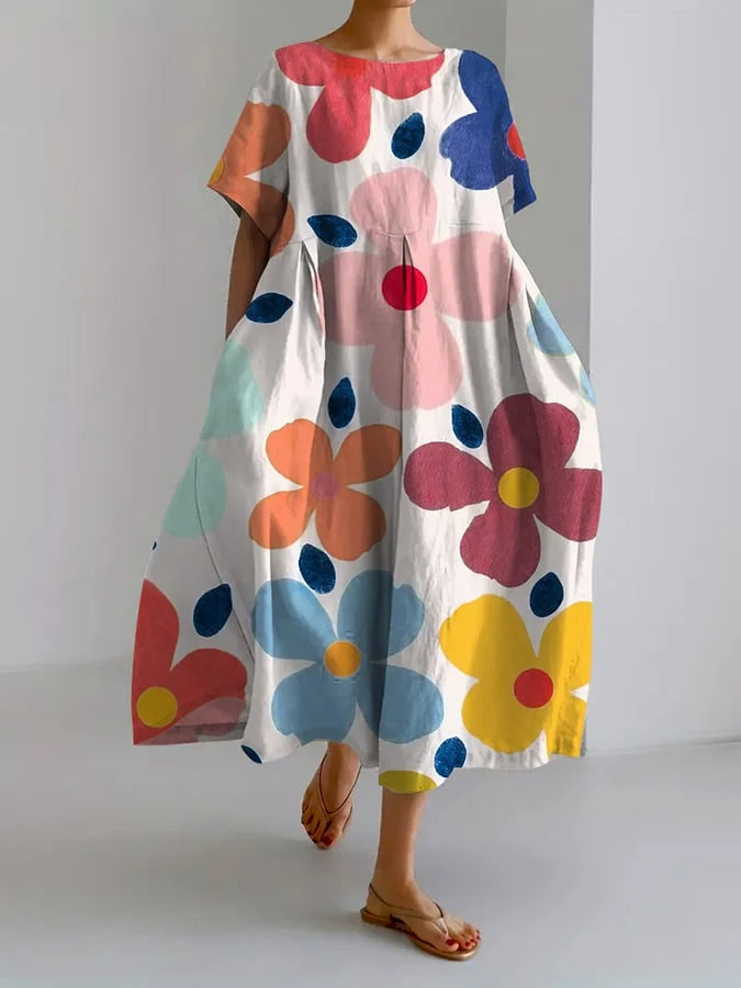 Eliana | Robe Midi Fleurie - Style Décontracté, Couleurs Joyeuses