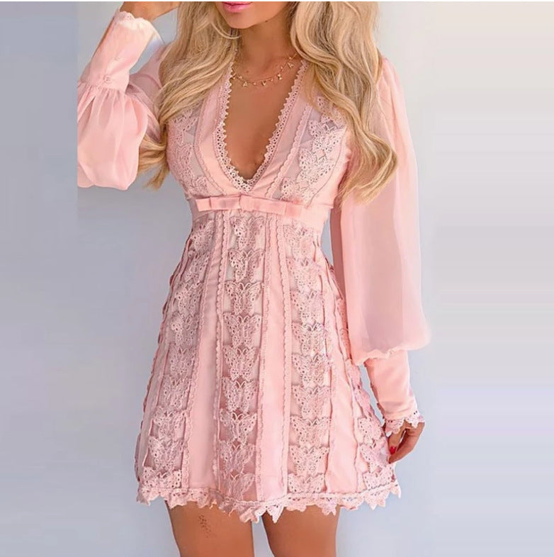 LÉONIE ROBE DENTELLE À MANCHES BOUFFANTES