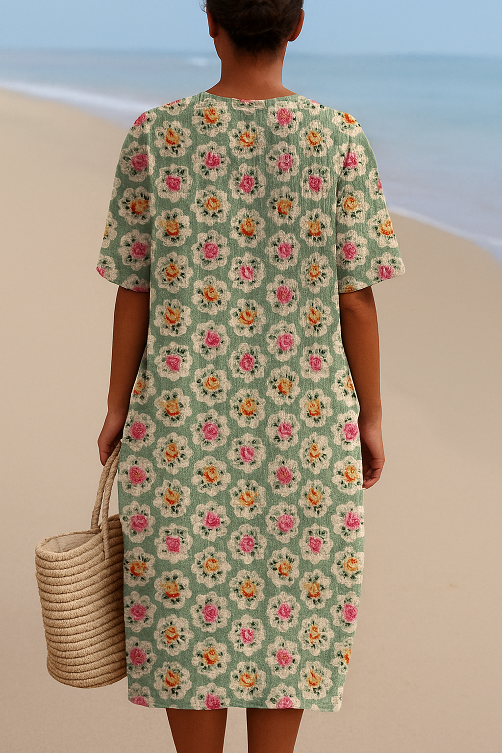 Éliane | Robe florale vintage vert d’eau