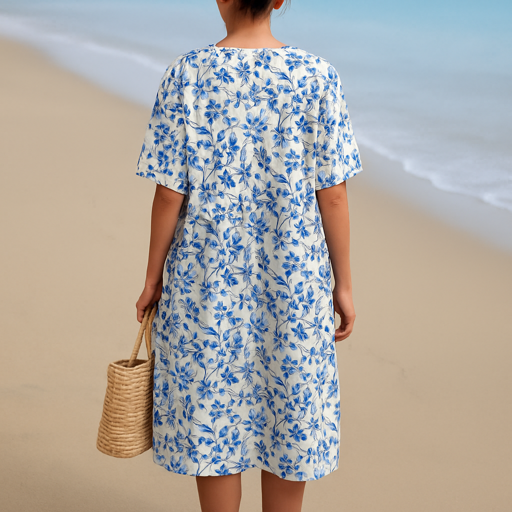 Léonie | Robe ivoire à fleurs bleu porcelaine