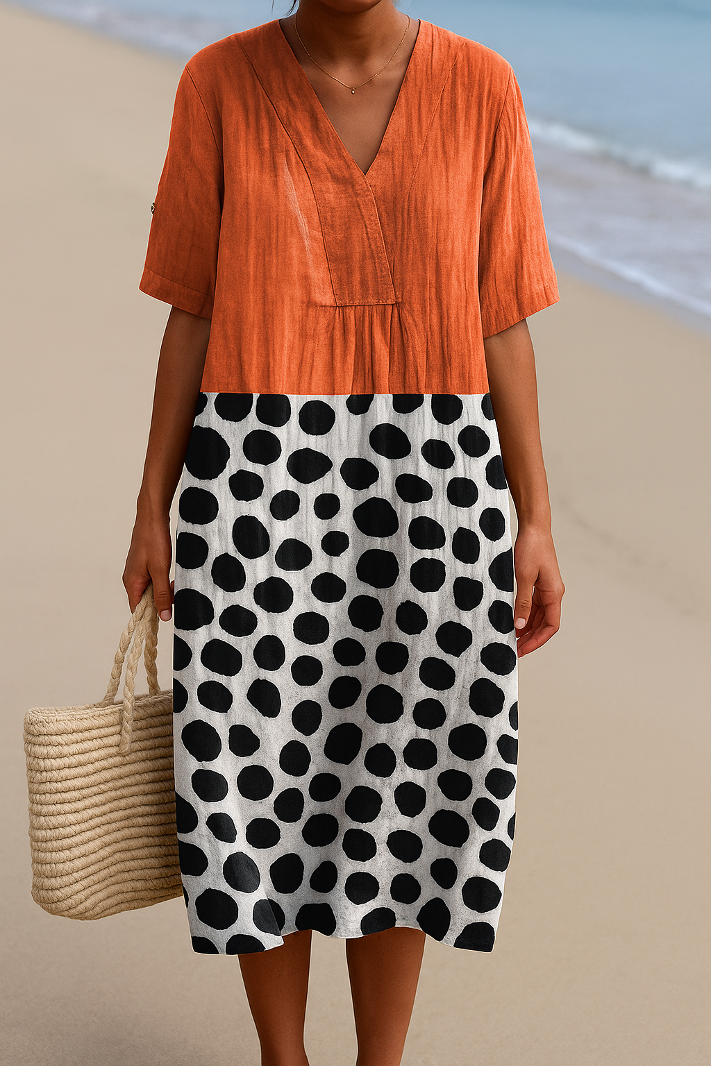 Maëlle | Robe orange à pois contrastés