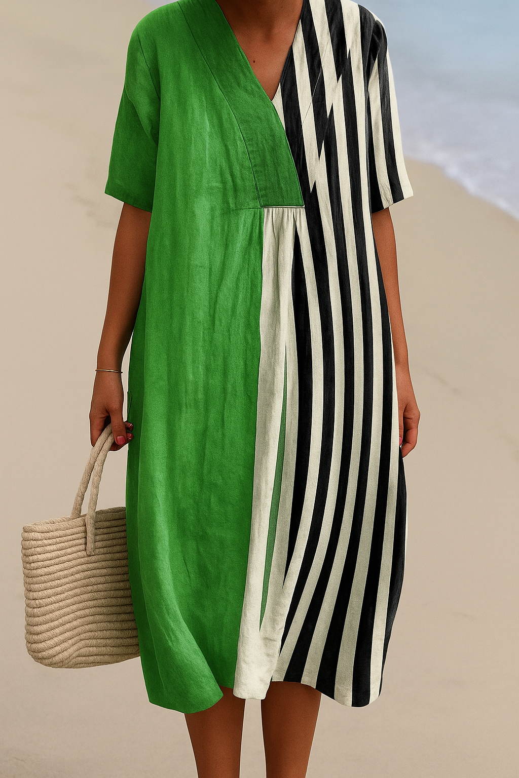 Iris | Robe vert vif à rayures noires