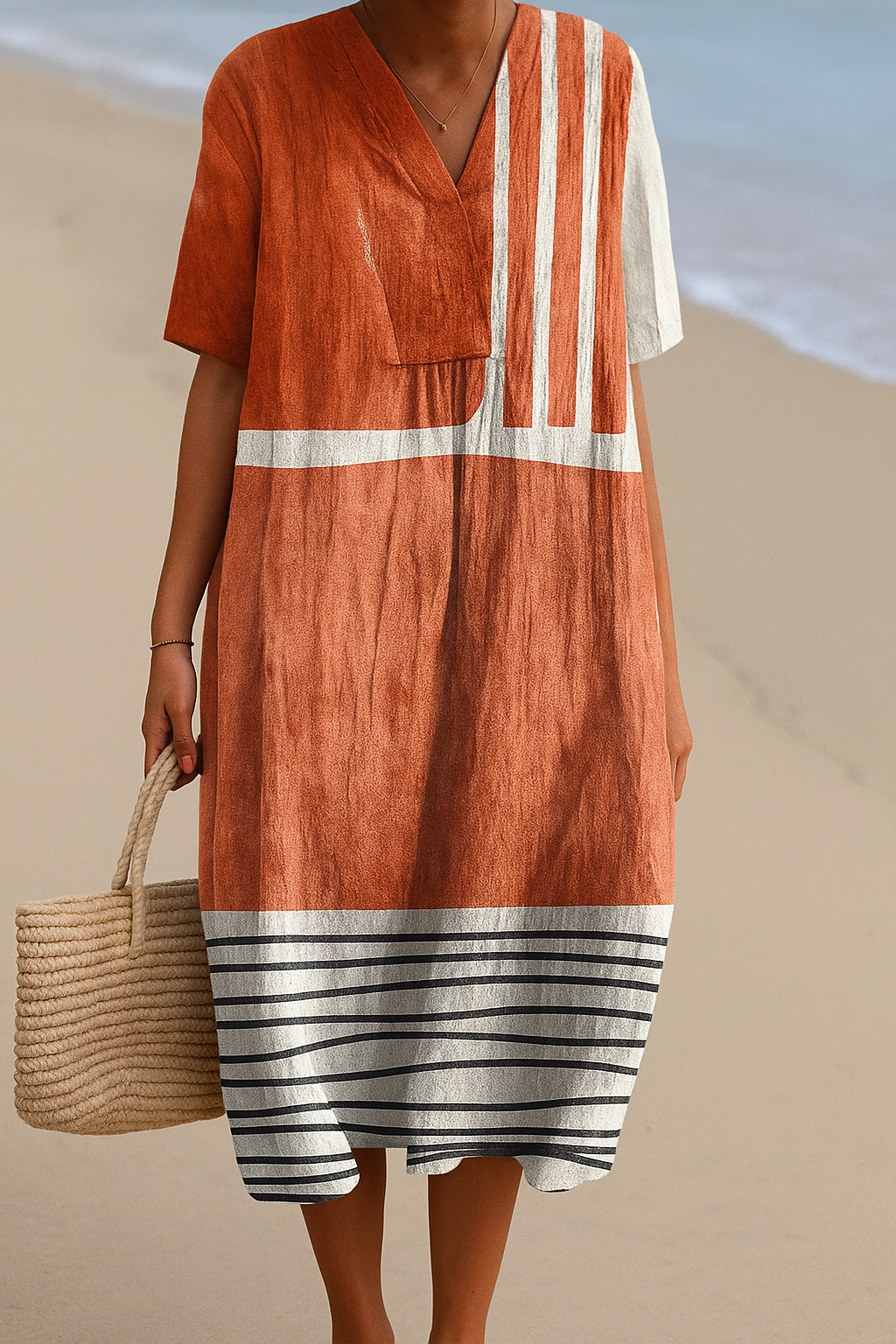 Mara | Robe terracotta à rayures graphiques