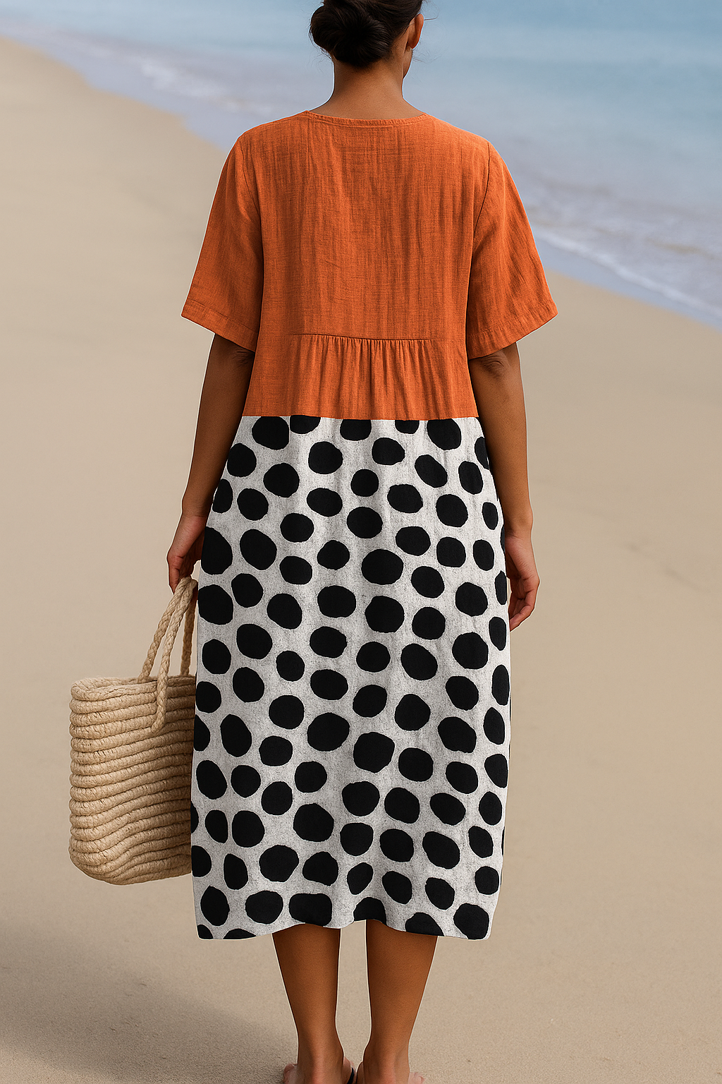 Maëlle | Robe orange à pois contrastés