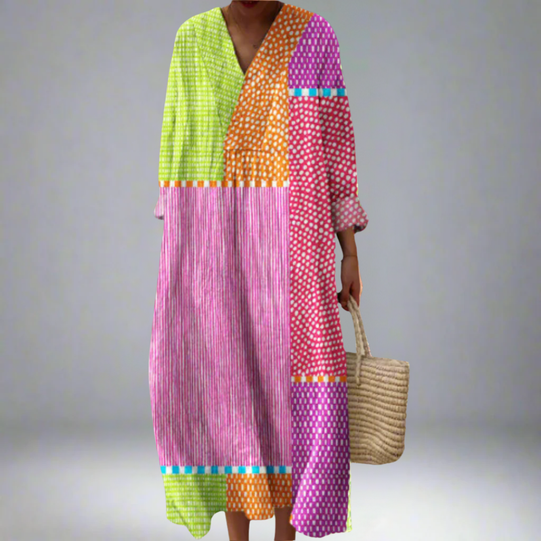 Zélie | Robe patchwork multicolore à pois et rayures