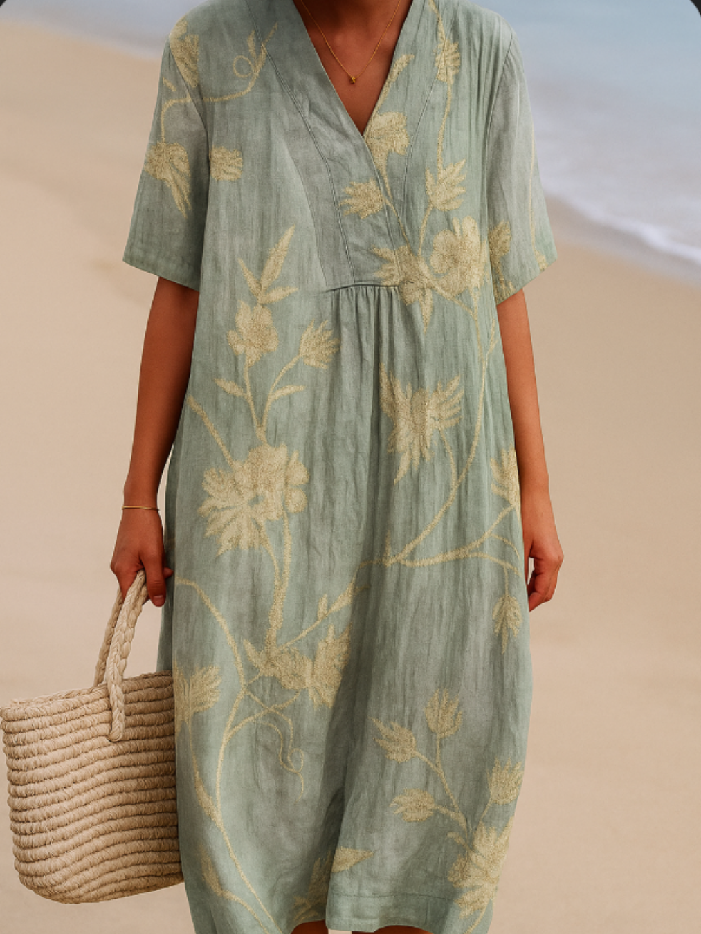 Olivia | Robe bleu-gris à broderies florales