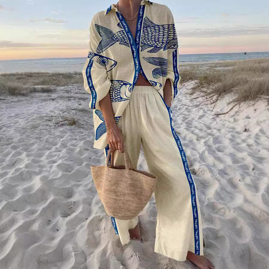 Yazette™ | Ensemble de linge avec impression de poisson bleu