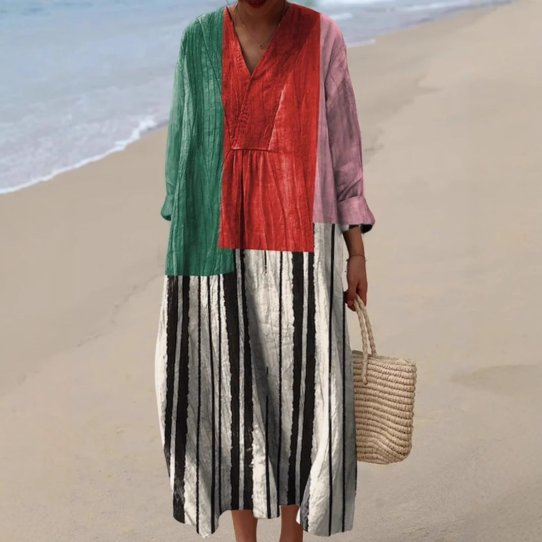 Nahla | Robe Patchwork à Rayures