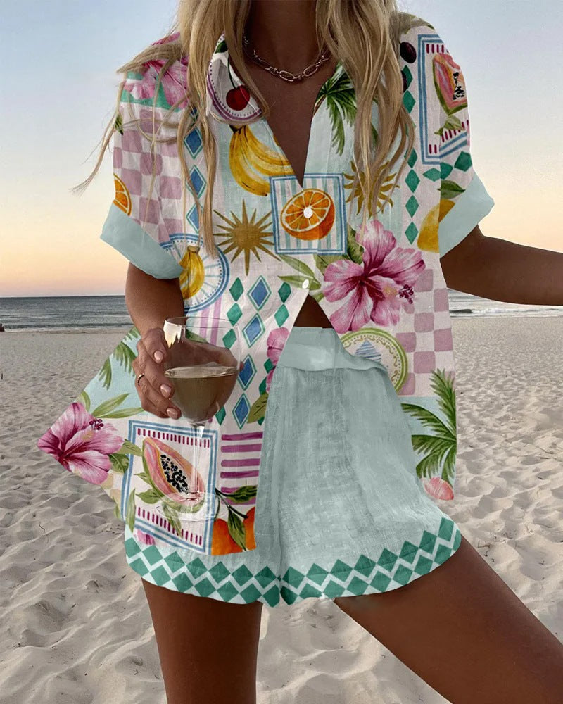Maevin™ | Ensemble court en lin avec impression de fruits