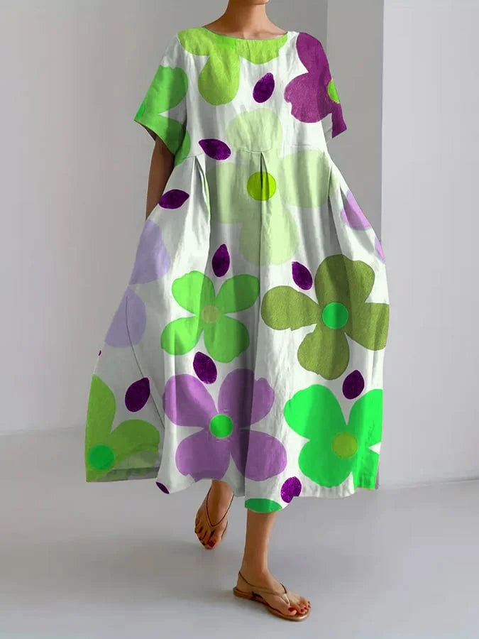 Eliana | Robe Midi Fleurie - Style Décontracté, Couleurs Joyeuses