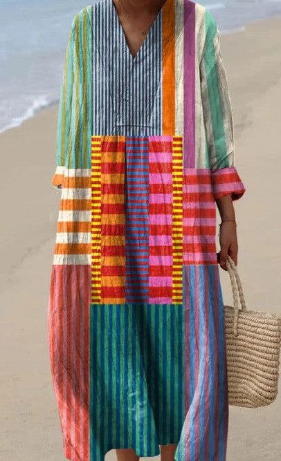 Inaya | Robe Longue Patchwork Multicolore