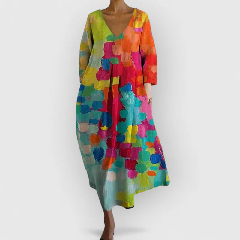 Nora | Robe colorée à col en V