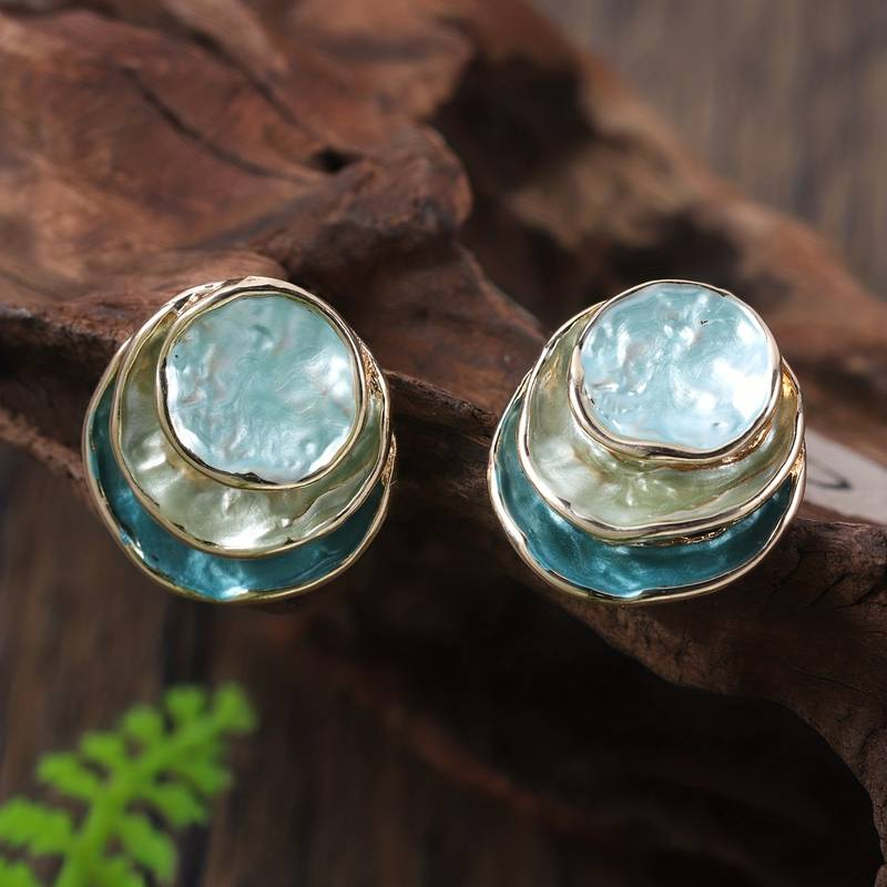 Boucles d'oreilles rondes multistrates peintes vintage