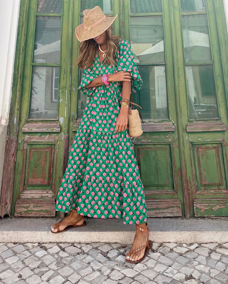 Ines | Robe longue imprimée vintage