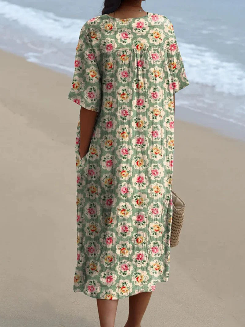 Éliane | Robe florale vintage vert d’eau